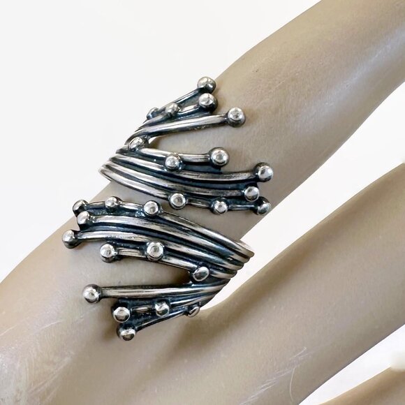 Vintage Sterling Silver ByPass Ring: Beau Signed Modernist Adjustable - Picture 1 of 5